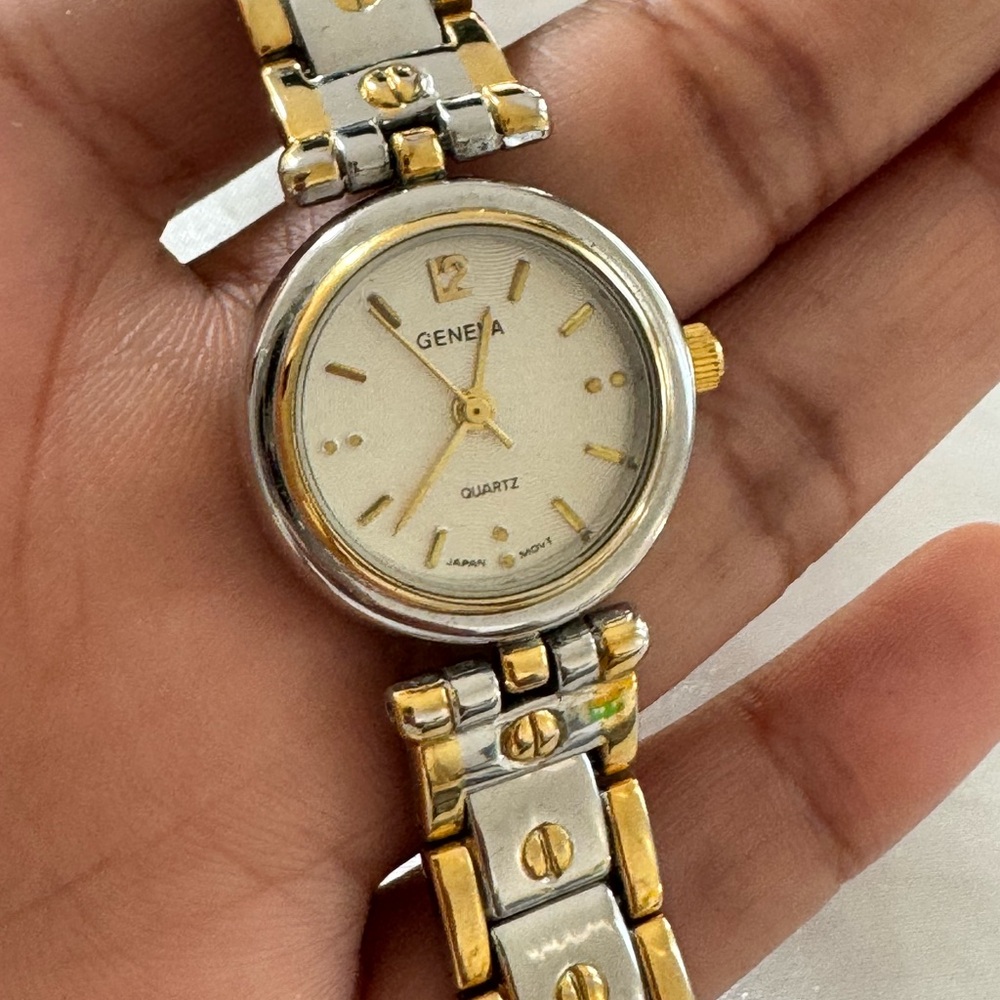 Geneva Gold and Silver Two-Tone Watch with Classic Round Face